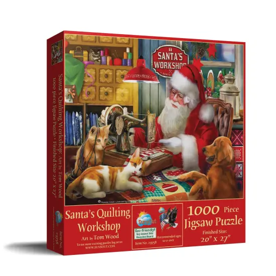 Sunsout Santa's Quilting Workshop 1000 pc Christmas Jigsaw Puzzle 29758 {3}