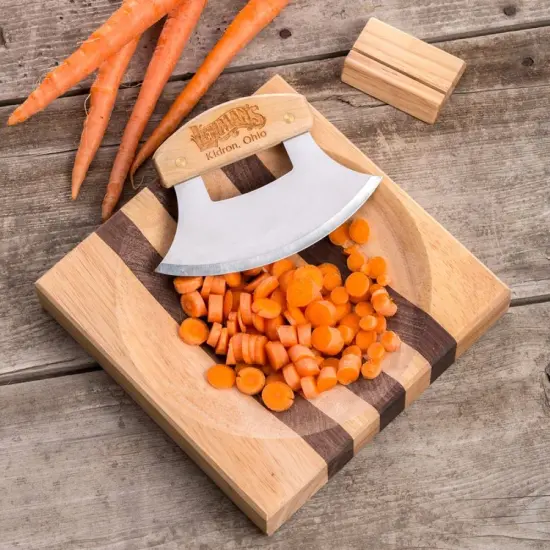Lehman's ULU Knife and Chopping Bowl, Curved Stainless Steel Rocker Knife Chops and Minces Salad, Vegetables and Herbs, Comes with Hardwood Chopping Bowl Cutting Board {4}
