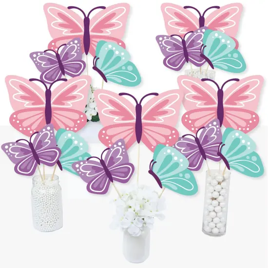 Big Dot of Happiness Beautiful Butterfly - Floral Baby Shower or Birthday Party Centerpiece Sticks - Table Toppers - Set of 15 {3}