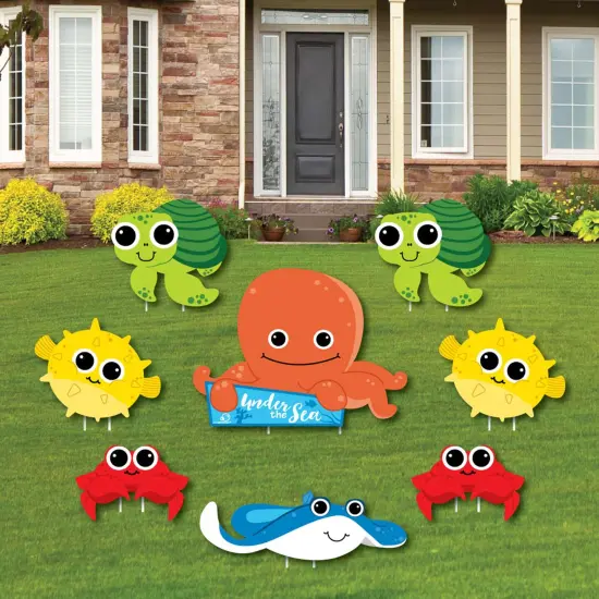 Big Dot of Happiness Under the Sea Critters - Yard Sign and Outdoor Lawn Decorations - Birthday Party or Baby Shower Yard Signs - Set of 8 {1}