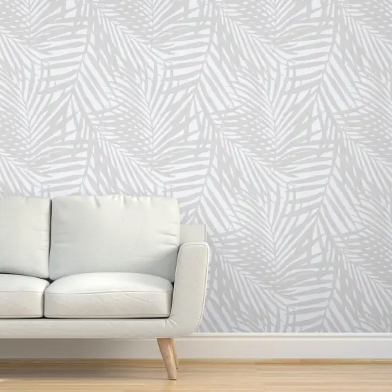 Peel & Stick Wallpaper 2FT Wide Watercolor Grey Palm Fronds Neutral Rainforest Jungle Tropical Custom Removable Wallpaper by Spoonflower {5}