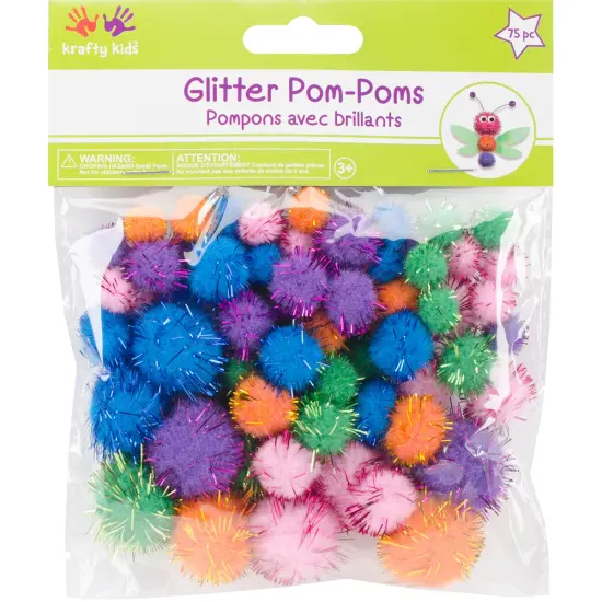 Krafty Kids Glitter Pom-Poms Variety Pack 75/Pkg-Assorted {1}