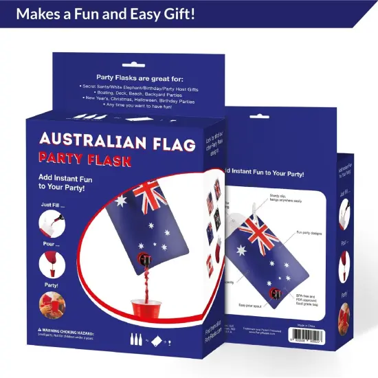 Australian Flag Adult Party Flask: 2 liter Flasks Make the Perfect Drink Dispenser for Your Australia Day Party Supplies, Summer Beach or Pool Party, Soccer, Cricket, or Football Tailgating and More {3}