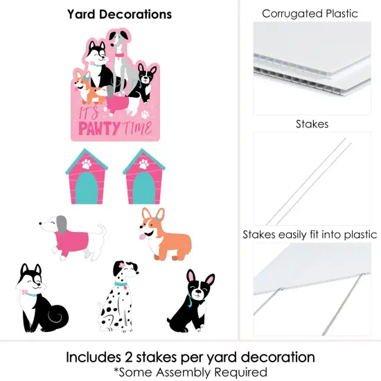 Big Dot of Happiness Pawty Like a Puppy Girl - Yard Sign and Outdoor Lawn Decorations - Pink Dog Baby Shower or Birthday Party Yard Signs - Set of 8 {6}