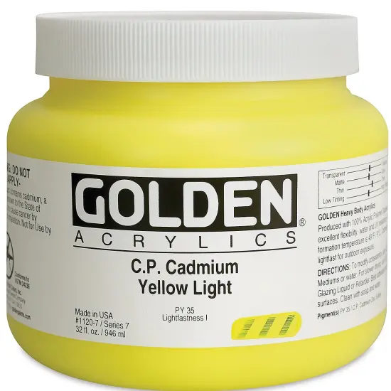 Golden Heavy Body Artist Acrylics - Cadmium Yellow Light, 32 oz Jar {2}
