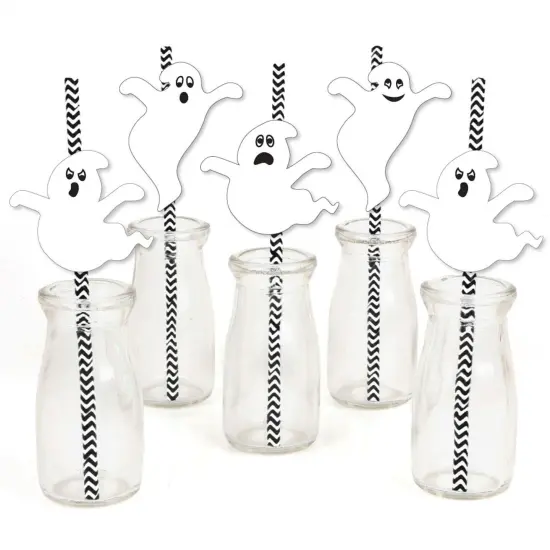Big Dot of Happiness Spooky Ghost - Paper Straw Decor - Halloween Party Striped Decorative Straws - Set of 24 {1}
