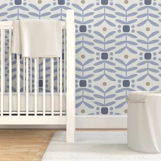 Pre-Pasted Wallpaper 2FT Wide Botanical Diamonds Large Geometric Neutral Blue Denim Dot Stripe Abstract Custom Pre-pasted Wallpaper by Spoonflower {7}