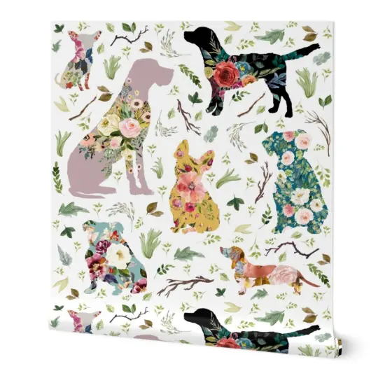 Pre-Pasted Wallpaper 2FT Wide Floral Dogs Kids Baby Rescue Rustic Colorful Watercolor Custom Pre-pasted Wallpaper by Spoonflower {4}