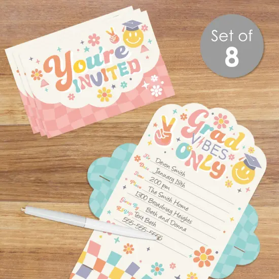 Big Dot of Happiness Groovy Grad - Fill-In Cards - Hippie Graduation Party Fold and Send Invitations - Set of 8 {3}