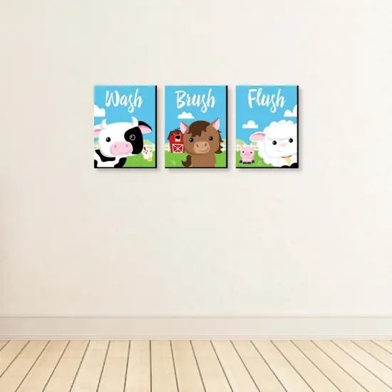 Big Dot of Happiness Farm Animals - Barnyard Kids Bathroom Rules Wall Art - 7.5 x 10 inches - Set of 3 Signs - Wash, Brush, Flush {4}
