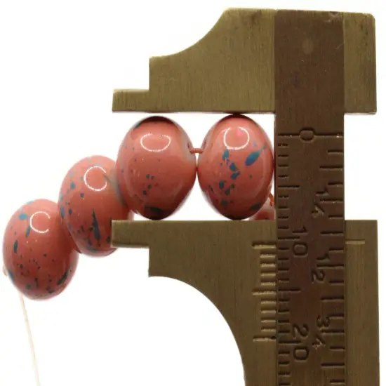 40 10mm Coral and Blue Splatter Paint Smooth Round Glass Beads {6}