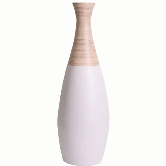 31.5 inch Spun Bamboo Tall Trumpet Floor Vase - Decorative Home Accent, Natural Bamboo, Indoor Decoration, Sustainable Materials, Tall Floral Display, Handmade Bamboo Vase, Floor Standing Vase Black {7}