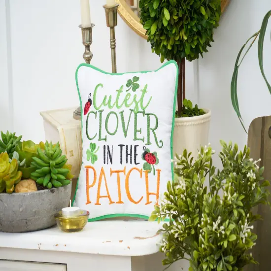 St. Patrick's Day "Cutest Clover In The Patch" Embroidered Small/Petite Accent Pillow, 10" x 10" {5}