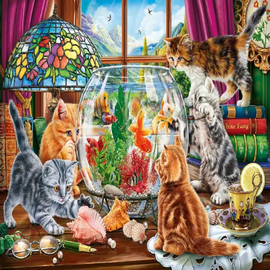 Sunsout Kittens and the Aquarium 500 pc Large Pieces Jigsaw Puzzle 42973 {1}