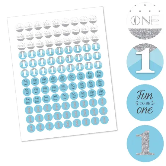 Big Dot of Happiness 1st Birthday Boy - Fun to be One - First Birthday Party Round Candy Sticker Favors - Labels Fits Chocolate Candy (1 sheet of 108) {3}