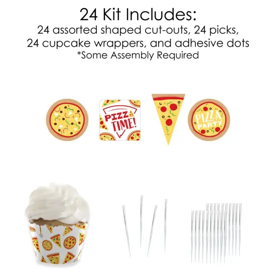 Big Dot of Happiness Pizza Party Time - Cupcake Decoration - Baby Shower or Birthday Party Cupcake Wrappers and Treat Picks Kit - Set of 24 {6}