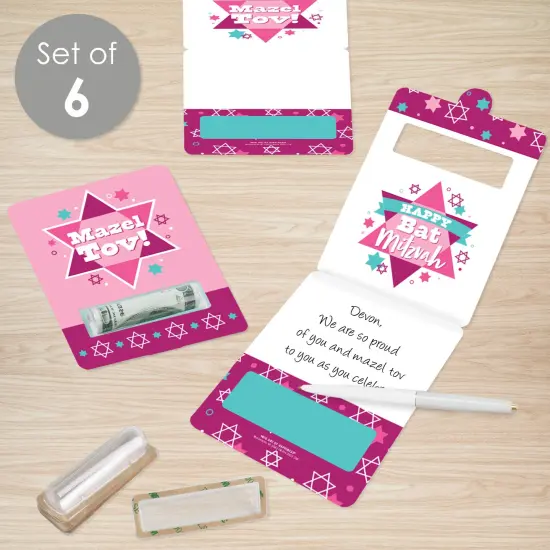 Big Dot of Happiness Pink Bat Mitzvah - DIY Assorted Girl Cash Holder Gift - Funny Money Cards - Set of 6 {3}