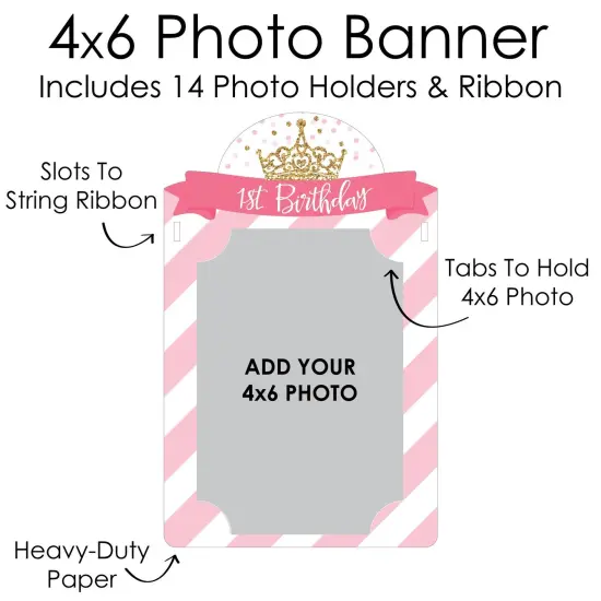 Big Dot of Happiness 1st Birthday Little Princess Crown - DIY Pink and Gold First Birthday Party Decor - 1-12 Monthly Picture Display - Photo Banner {7}