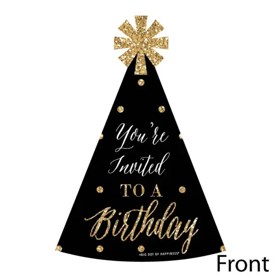 Big Dot of Happiness Chic Happy Birthday - Pink Black & Gold - Shaped Fill-in Invitations - Birthday Party Invitation Cards with Envelopes - Set of 12 {4}