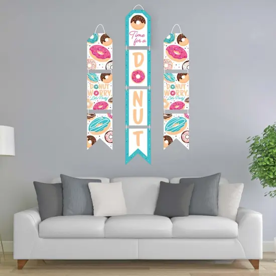 Big Dot of Happiness Donut Worry, Let's Party - Hanging Vertical Paper Door Banners - Doughnut Party Wall Decoration Kit - Indoor Door Decor {3}