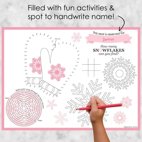 Big Dot of Happiness Pink Winter Wonderland - Paper Holiday Snowflake Birthday Party and Baby Shower Coloring Sheets - Activity Placemats - Set of 16 {3}