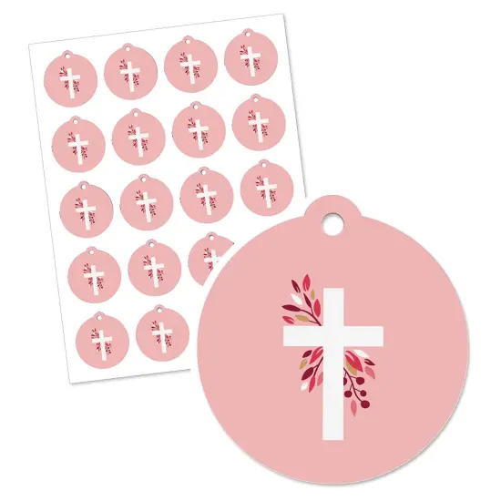 Big Dot of Happiness Pink Elegant Cross - Girl Religious Party Favor Gift Tags (Set of 20) {3}