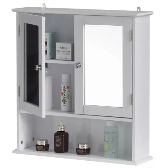 Mirror Wall Mounted Cabinet For the Bathroom and Vanity with Adjustable Shelves Gray {7}