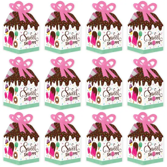 Big Dot of Happiness Sweet Shoppe - Square Favor Gift Boxes - Candy and Bakery Birthday Party or Baby Shower Bow Boxes - Set of 12 {6}