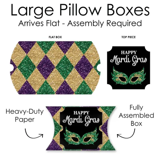 Big Dot of Happiness Mardi Gras - Favor Gift Boxes - Masquerade Party Large Pillow Boxes - Set of 12 {7}