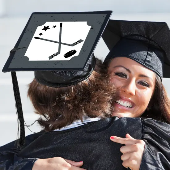 Big Dot of Happiness Grad Hockey - Graduation Cap Decorations Kit - Grad Cap Cover {3}