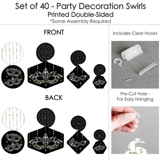 Big Dot of Happiness Masquerade - Carnival Mask Party Hanging Decor - Party Decoration Swirls - Set of 40 {7}