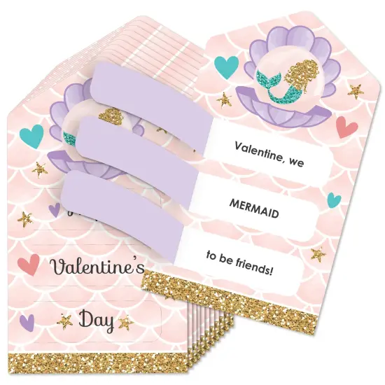 Big Dot of Happiness Let's Be Mermaids - Under the Sea Cards for Kids - Happy Valentine's Day Pull Tabs - Set of 12 {1}