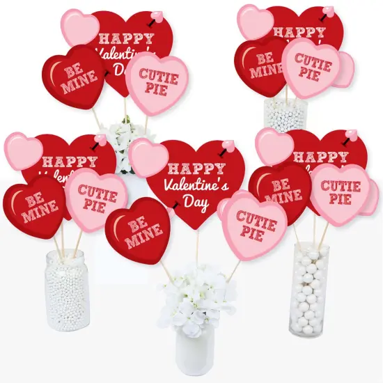 Big Dot of Happiness Conversation Hearts - Valentine's Day Party Centerpiece Sticks - Table Toppers - Set of 15 {3}