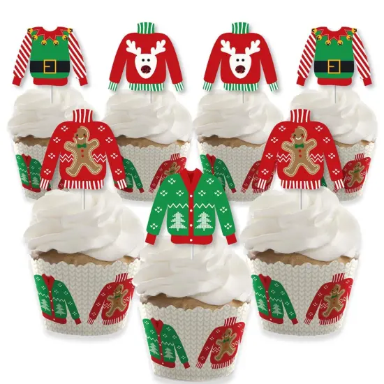 Big Dot of Happiness Ugly Sweater - Cupcake Decoration - Holiday and Christmas Party Cupcake Wrappers and Treat Picks Kit - Set of 24 {1}