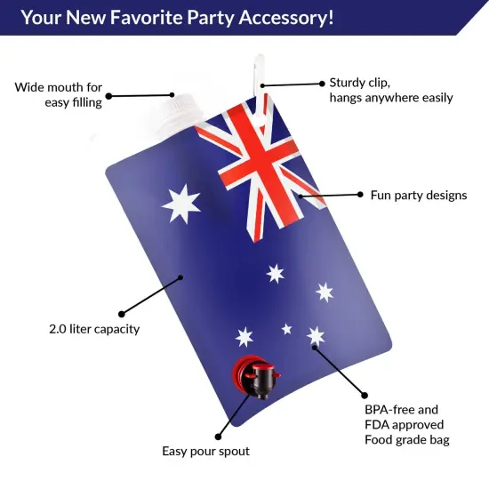 Australian Flag Adult Party Flask: 2 liter Flasks Make the Perfect Drink Dispenser for Your Australia Day Party Supplies, Summer Beach or Pool Party, Soccer, Cricket, or Football Tailgating and More {2}