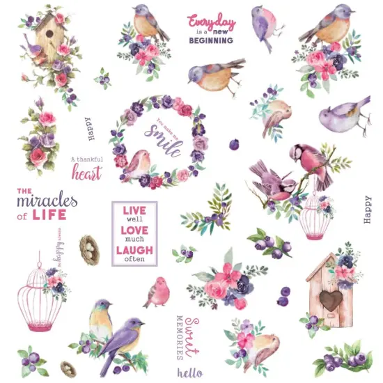 Little Birdie Ephemera Elements 70/pkg-Birds And Berries {3}
