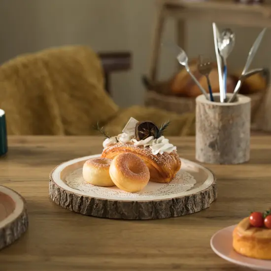 Natural Wooden Bark Round Slice Tray, Rustic Table Charger Centerpiece {2}