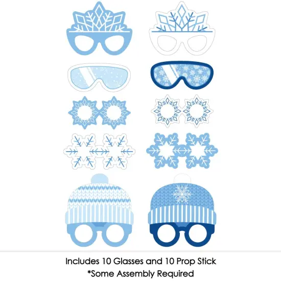 Big Dot of Happiness Blue Snowflakes Glasses and Headpieces - Paper Card Stock Winter Holiday Party Photo Booth Props Kit - 10 Count {4}