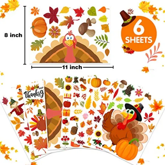 Happy Storm Thanksgiving Window Clings, Thanksgiving Window Stickers Deals Decor, Fall Leaves Window Clings for Glass Window, Double Sided Turkey Window Clings for Home Office Decorations {6}