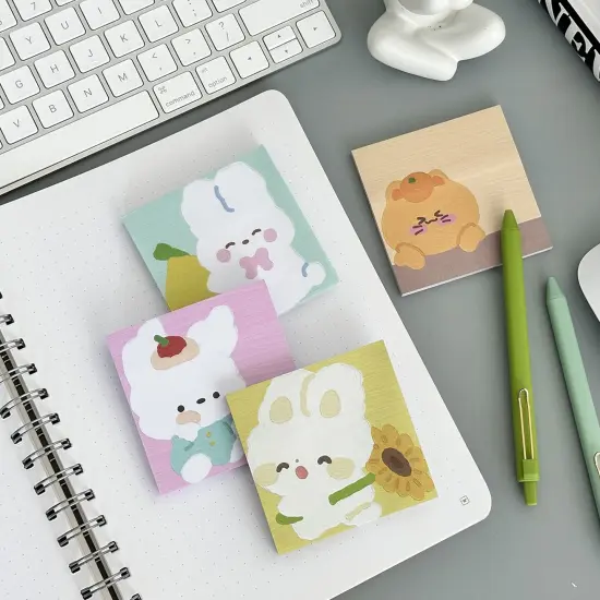 Wrapables Bunnies & Kitties Sticky Notes, Adhesive Memo Notepads for Home, Office, Work (Set of 4) {6}