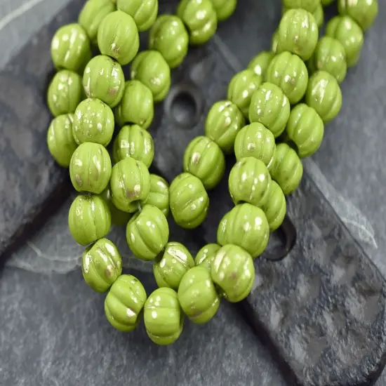 Gold Washed Opaque Avocado Green Large Hole Melon Beads -- Choose Your Size {1}
