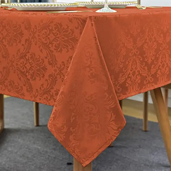 Rectangle Tablecloth - 52 x 70 Inch Rust Cream Spill Wrinkle Proof Damask Table Cloth, Fall, Harvest, Thanksgiving Tablecloths, Soft Polyester Oblong Table Cover for Kitchen Parties {2}