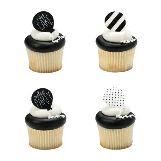 Black & White Birthday Cupcake Rings, 12ct {3}