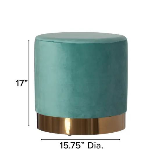 Modern Round Velvet Fabric Standard Ottoman Stool with Gold Base Teal blue {6}
