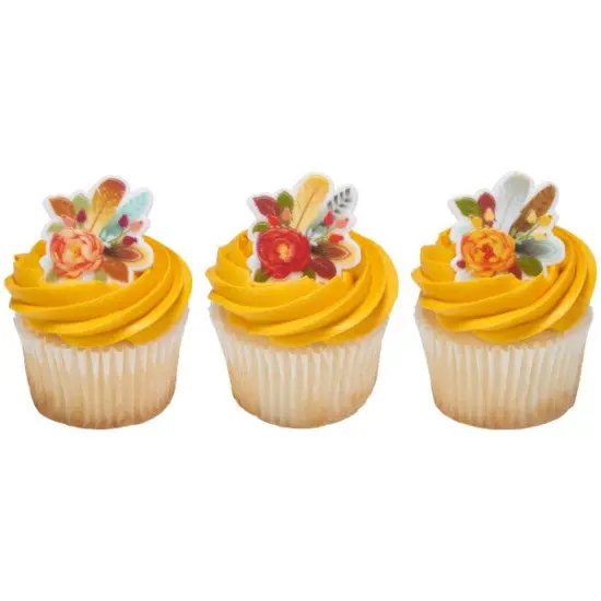 Flowers & Feathers Cupcake Rings, 12ct {2}