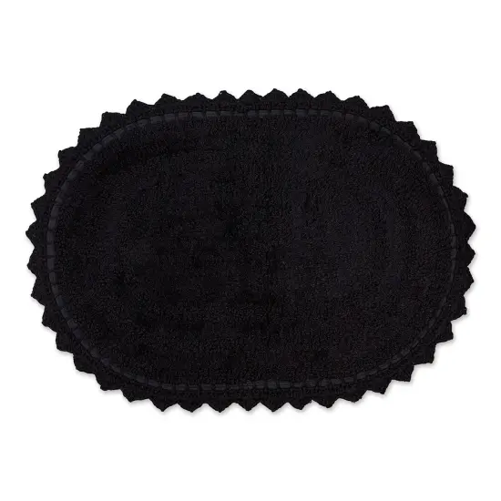 Contemporary Home Living 17" x 24" Solid Black Oval Home Accessories Small Crochet Reversible Bath Mat {1}