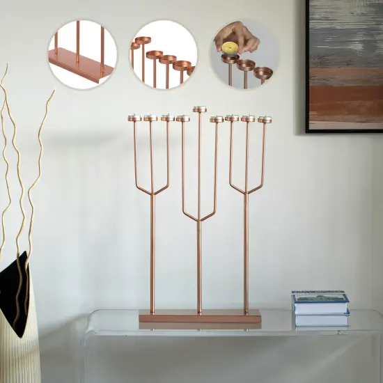 Modern Design Hanukkah Menorah Exceptional presentational piece, 9 Branch Tea Light Candle Holders Rose gold {3}
