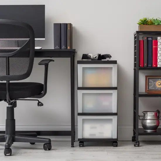 IRIS USA 3 Drawer Rolling Storage Cart with Organizer Top, Black/White {2}