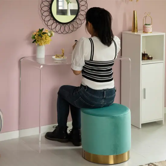 Modern Round Velvet Fabric Standard Ottoman Stool with Gold Base Teal blue {2}