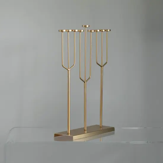 Modern Design Hanukkah Menorah Exceptional presentational piece, 9 Branch Tea Light Candle Holders Gold {1}